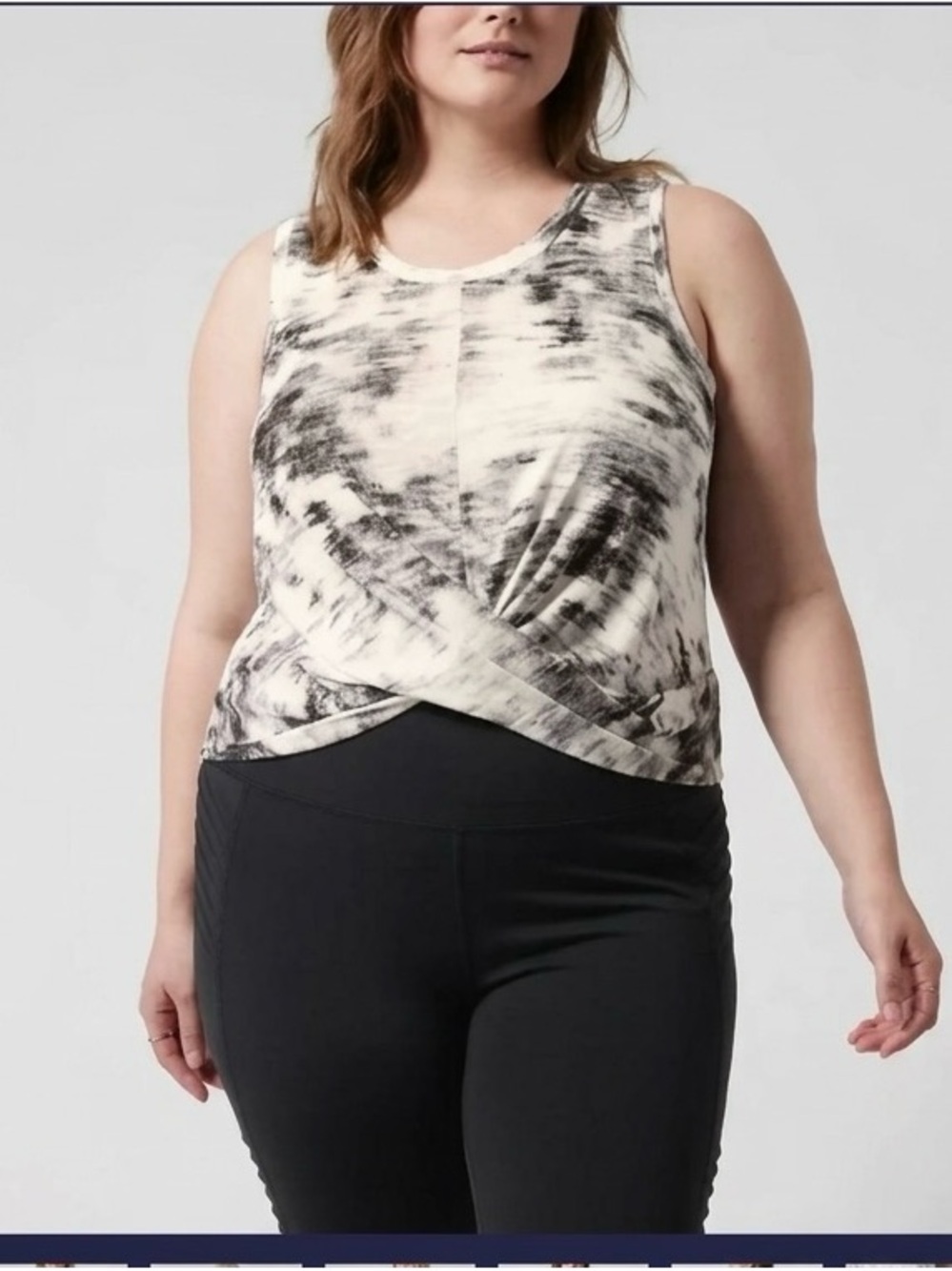 Athleta Breezy Twist Tank-top - black and white abstract print w/ twist front